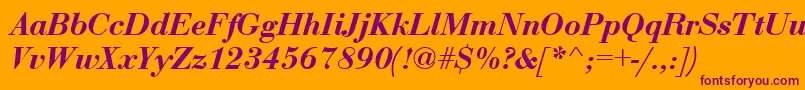 BodoniBoldItalic-Schriftart – Violette Schriften auf orangefarbenem Hintergrund