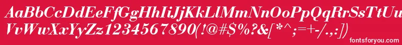 Weitere Informationen zur BodoniBoldItalic-Schriftart BodoniBoldItalic-Schriftart – Weiße Schriften auf rotem Hintergrund