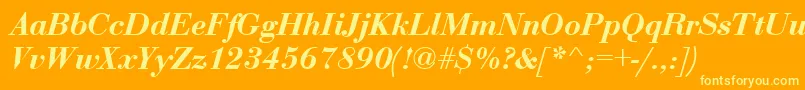 BodoniBoldItalic-Schriftart – Gelbe Schriften auf orangefarbenem Hintergrund