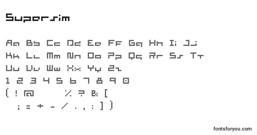Schriftart Supersim – Alphabet, Zahlen, spezielle Symbole