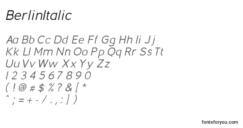 Шрифт BerlinItalic – алфавит, цифры, специальные символы