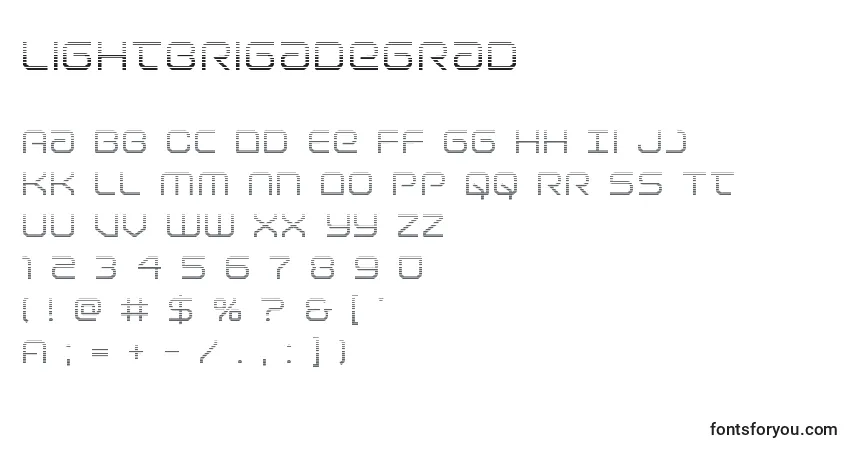 Czcionka Lightbrigadegrad – alfabet, cyfry, specjalne znaki