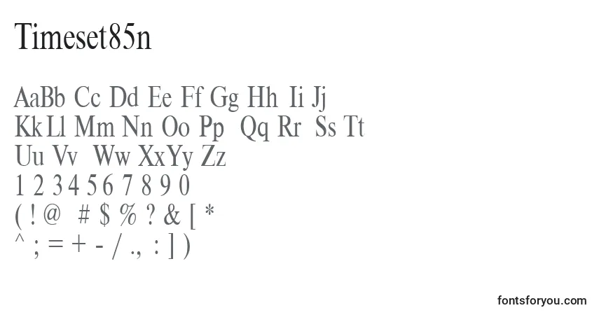 Czcionka Timeset85n – alfabet, cyfry, specjalne znaki