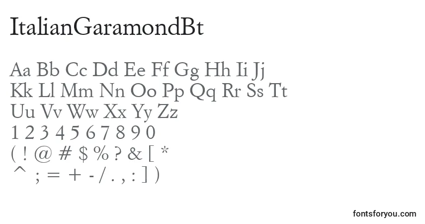 Шрифт ItalianGaramondBt – алфавит, цифры, специальные символы