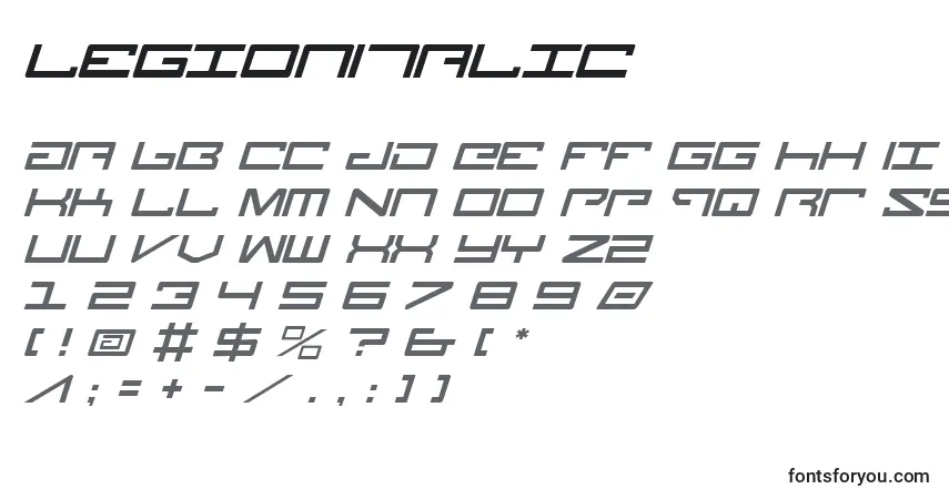 Fuente LegionItalic - alfabeto, números, caracteres especiales