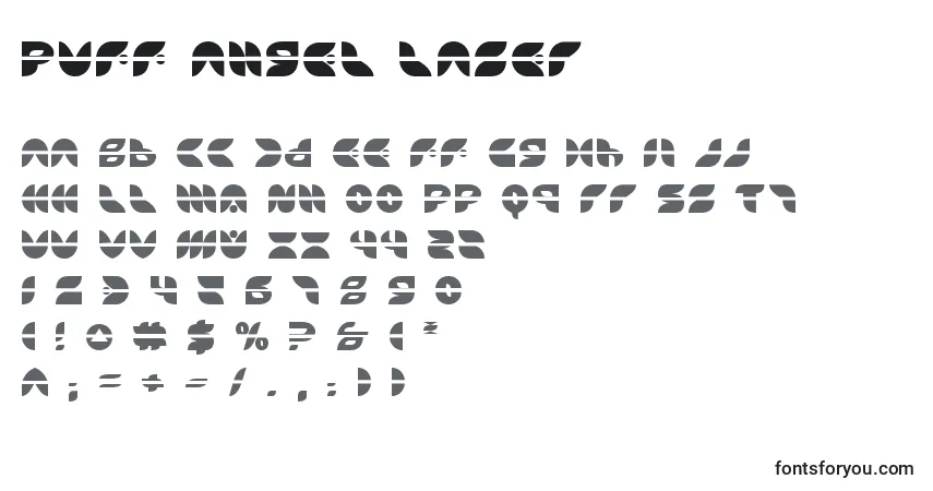 Schriftart Puff Angel Laser – Alphabet, Zahlen, spezielle Symbole