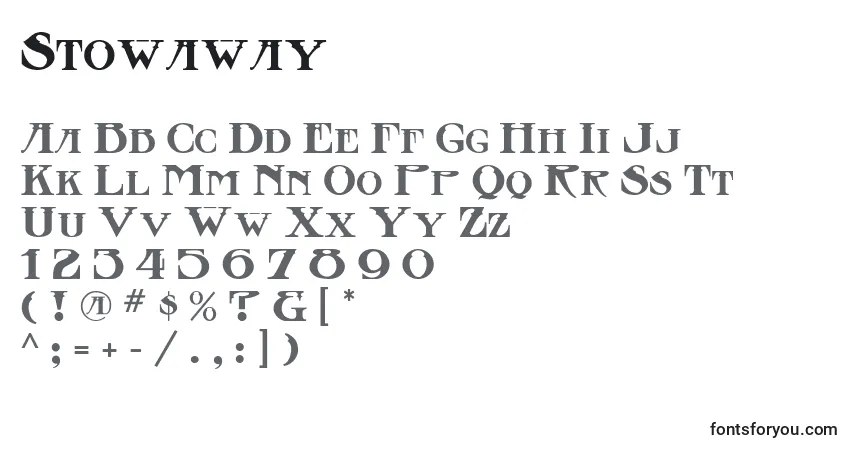 Schriftart Stowaway – Alphabet, Zahlen, spezielle Symbole