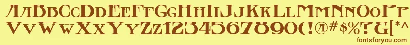 フォントStowaway – 茶色の文字が黄色の背景にあります。