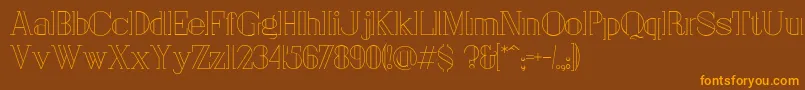 フォントLondon – オレンジ色の文字が茶色の背景にあります。