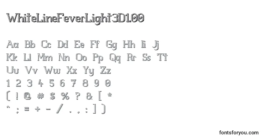 A fonte WhiteLineFeverLight3D1.00 – alfabeto, números, caracteres especiais
