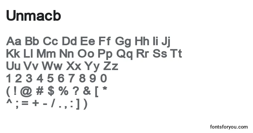 characters of unmacb font, letter of unmacb font, alphabet of  unmacb font