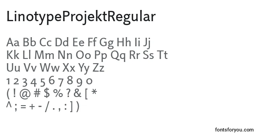 A fonte LinotypeProjektRegular – alfabeto, números, caracteres especiais