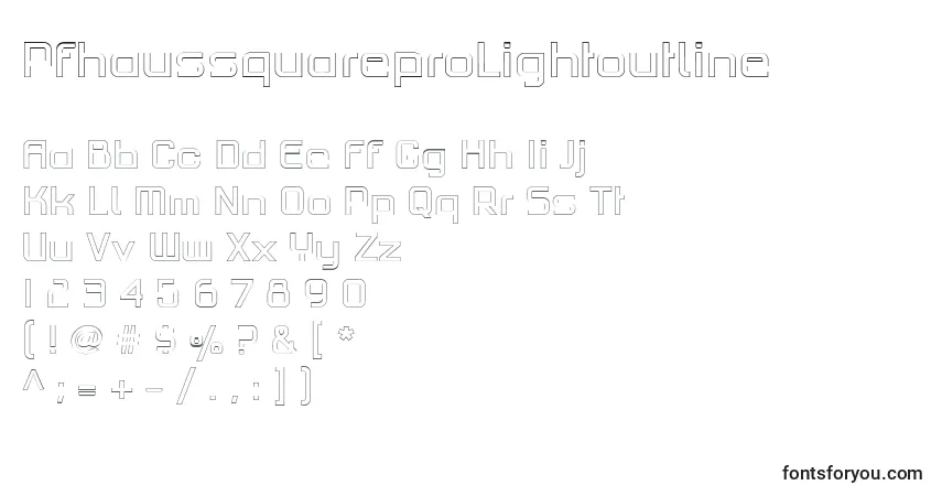 A fonte PfhaussquareproLightoutline – alfabeto, números, caracteres especiais