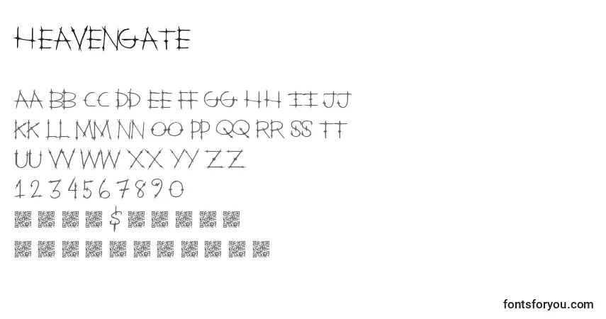 Czcionka Heavengate – alfabet, cyfry, specjalne znaki