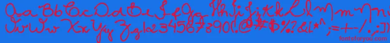 MtfCaMaura-Schriftart – Rote Schriften auf blauem Hintergrund