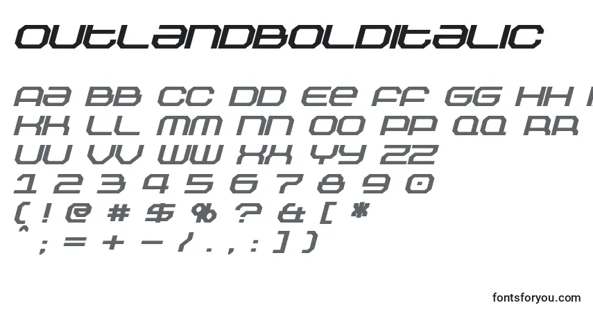 OutlandBoldItalicフォント–アルファベット、数字、特殊文字