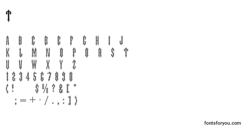 Czcionka Tiara – alfabet, cyfry, specjalne znaki