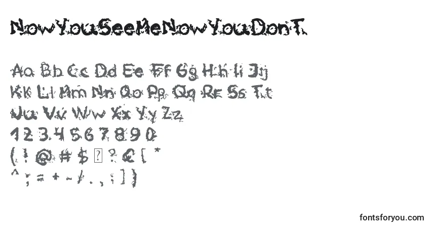 NowYouSeeMeNowYouDonT Font – alphabet, numbers, special characters