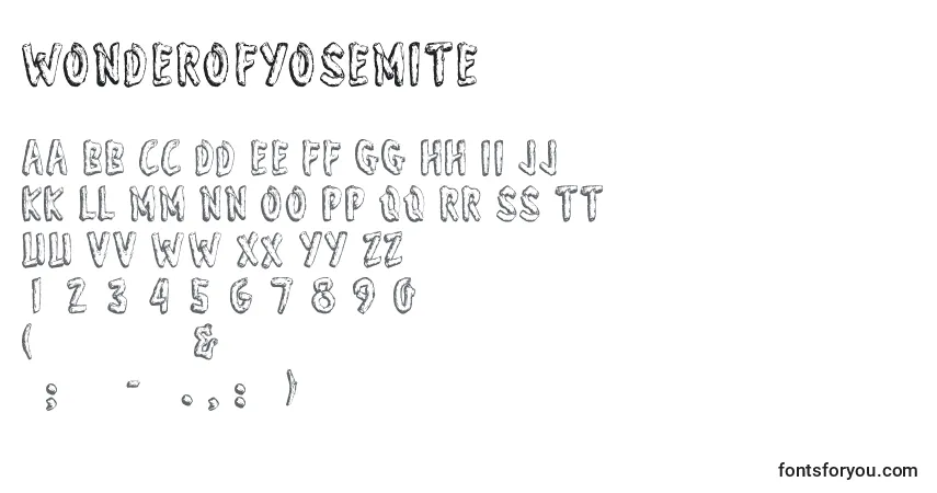 A fonte Wonderofyosemite – alfabeto, números, caracteres especiais