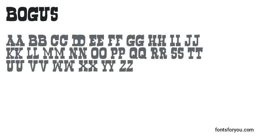 Czcionka Bogus – alfabet, cyfry, specjalne znaki
