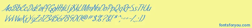 SfFoxboroScriptItalic Font – Blue Fonts on Yellow Background