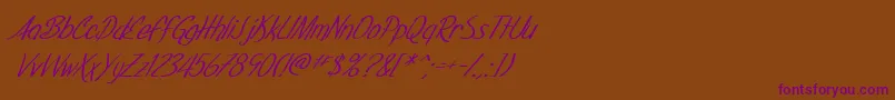 SfFoxboroScriptItalic-Schriftart – Violette Schriften auf braunem Hintergrund