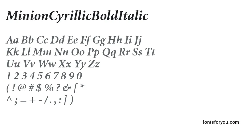 MinionCyrillicBoldItalic-fontti – aakkoset, numerot, erikoismerkit