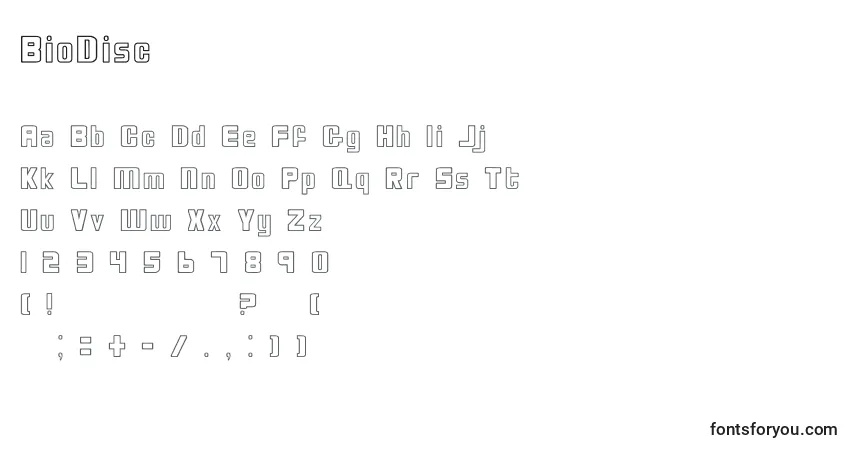 Schriftart BioDisc – Alphabet, Zahlen, spezielle Symbole