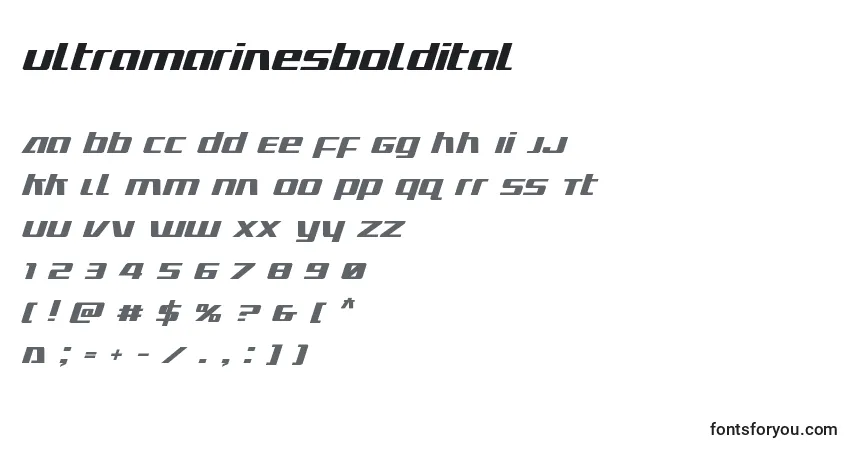 Schriftart Ultramarinesboldital – Alphabet, Zahlen, spezielle Symbole