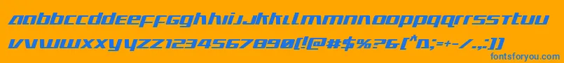 Ultramarinesboldital-Schriftart – Blaue Schriften auf orangefarbenem Hintergrund