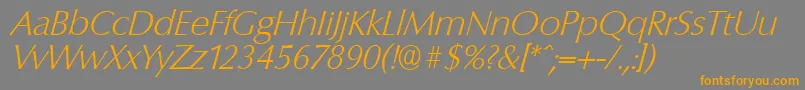 フォントColumbiaserialXlightItalic – オレンジの文字は灰色の背景にあります。
