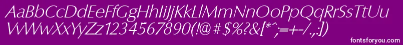 ColumbiaserialXlightItalic Font – White Fonts on Purple Background