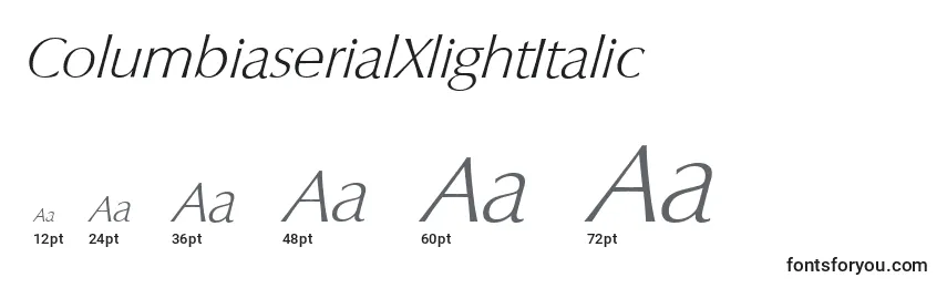 Размеры шрифта ColumbiaserialXlightItalic
