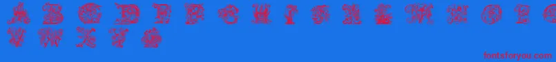 LimeBlossomCaps-Schriftart – Rote Schriften auf blauem Hintergrund
