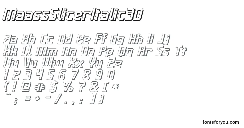 MaassSlicerItalic3D-fontti – aakkoset, numerot, erikoismerkit