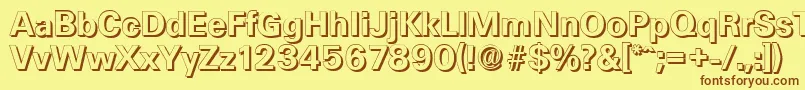 フォントUltimateshadowBold – 茶色の文字が黄色の背景にあります。