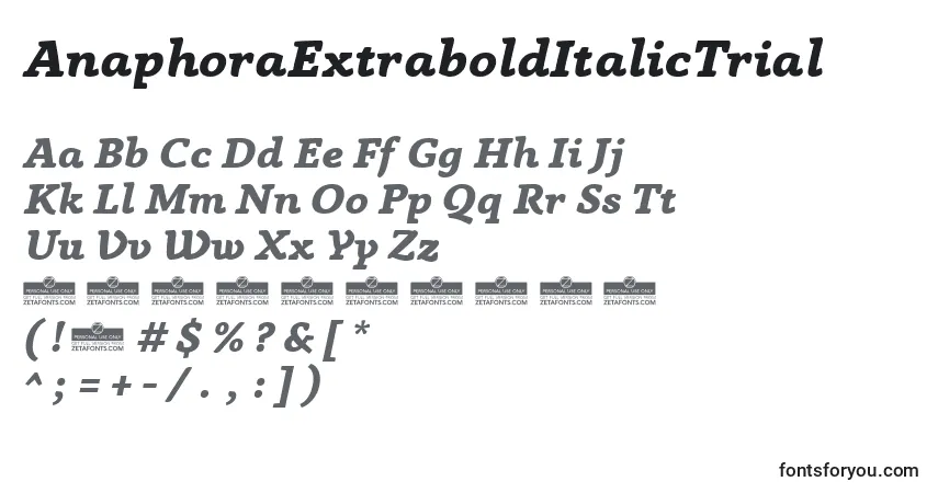 Schriftart AnaphoraExtraboldItalicTrial – Alphabet, Zahlen, spezielle Symbole