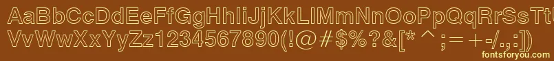 Swiss721BoldOutlineBt-fontti – keltaiset fontit ruskealla taustalla