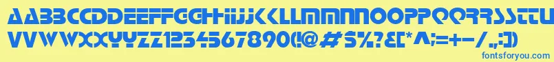 フォントLoganRegular – 青い文字が黄色の背景にあります。