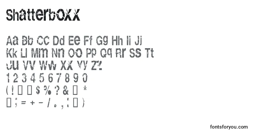 Schriftart Shatterboxx – Alphabet, Zahlen, spezielle Symbole