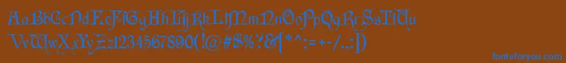 フォントWishmf – 茶色の背景に青い文字