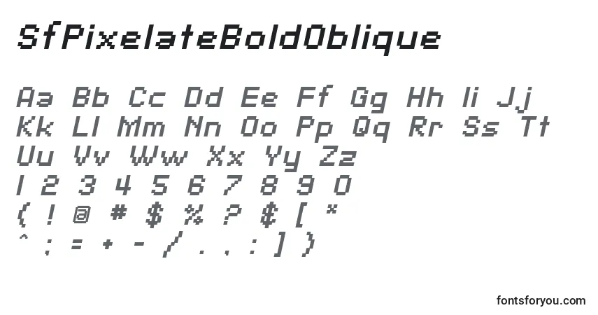 Шрифт SfPixelateBoldOblique – алфавит, цифры, специальные символы