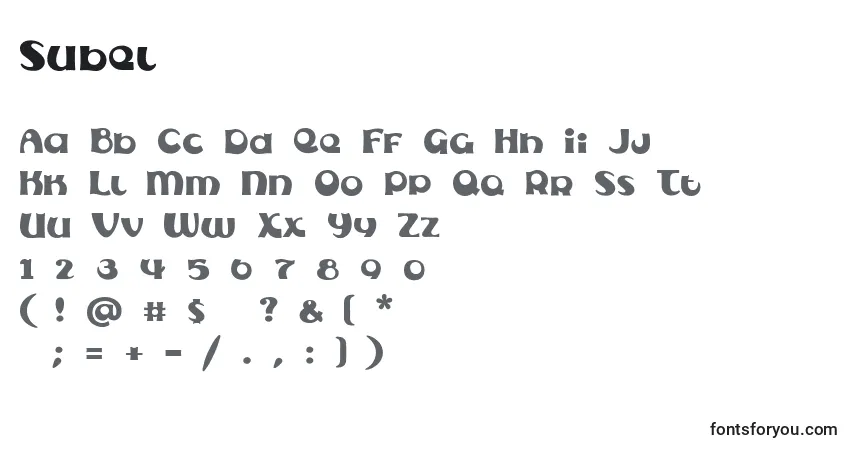 Schriftart Subel – Alphabet, Zahlen, spezielle Symbole