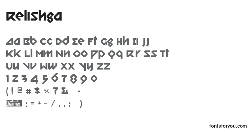 A fonte Relishga – alfabeto, números, caracteres especiais