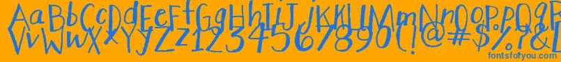 StretchyPants-Schriftart – Blaue Schriften auf orangefarbenem Hintergrund