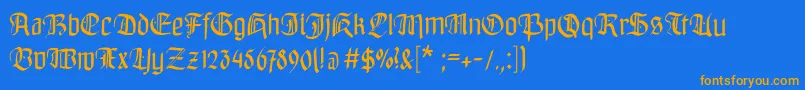 Bayreuthfraktur-Schriftart – Orangefarbene Schriften auf blauem Hintergrund