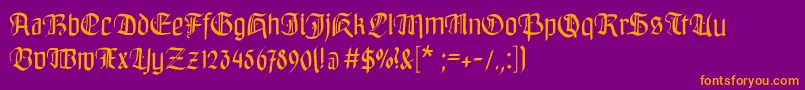 Bayreuthfraktur-Schriftart – Orangefarbene Schriften auf violettem Hintergrund