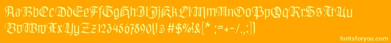 Bayreuthfraktur-Schriftart – Gelbe Schriften auf orangefarbenem Hintergrund