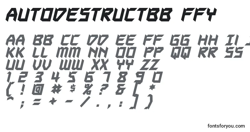 Schriftart Autodestructbb ffy – Alphabet, Zahlen, spezielle Symbole