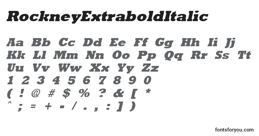 Schriftart RockneyExtraboldItalic – Alphabet, Zahlen, spezielle Symbole